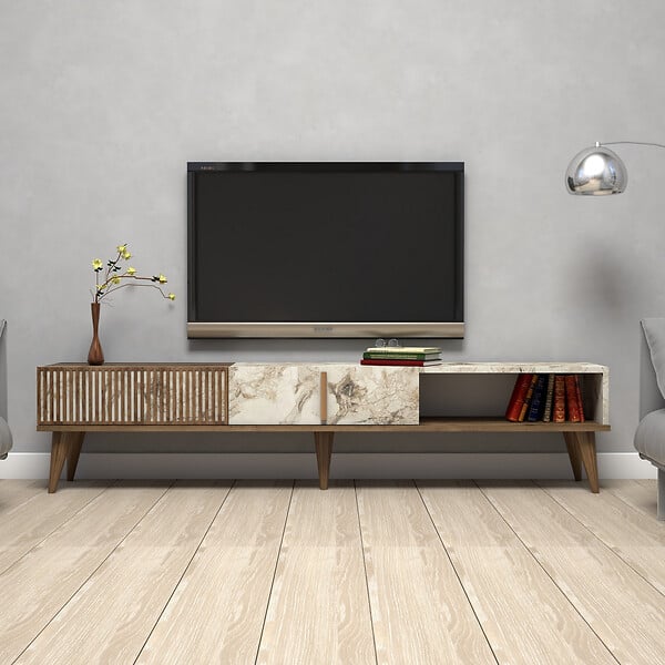 HABITAT ET JARDIN - Meuble TV en bois "Milan" - 180 x 35 x 40 cm - NoyerBlanc - large