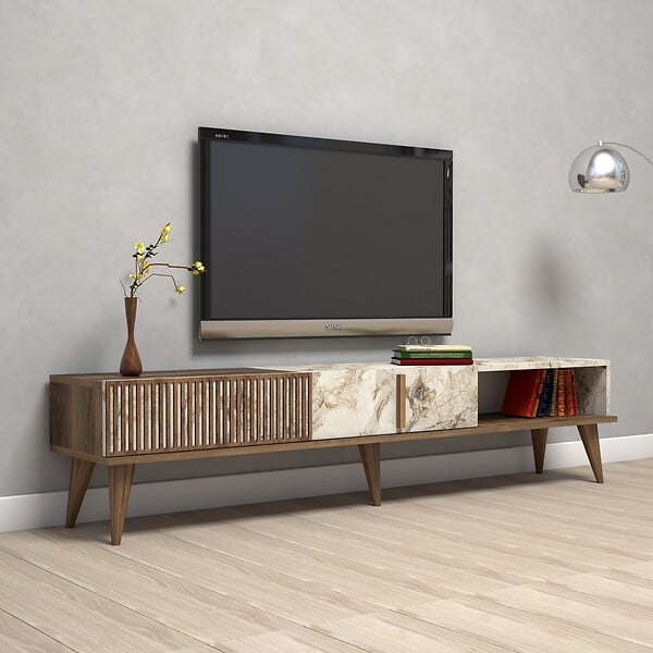 HABITAT ET JARDIN - Meuble TV en bois "Milan" - 180 x 35 x 40 cm - NoyerBlanc - large