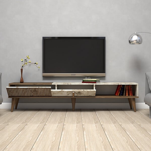 HABITAT ET JARDIN - Meuble TV en bois "Milan" - 180 x 35 x 40 cm - NoyerBlanc - large