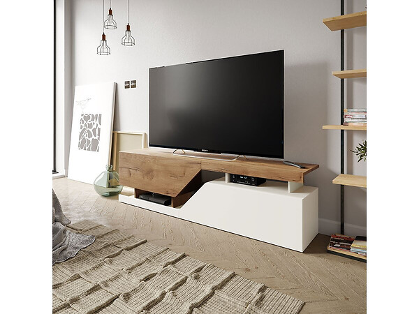 HABITAT ET JARDIN - Meuble TV "Ceelias" - 160 x 46 x 35 cm - Blanc/Marron Foncé - large