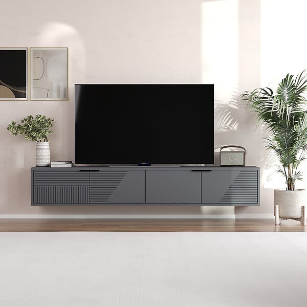 HABITAT ET JARDIN - Meuble TV en bois "Parla" 180 x 30 x 30 cm - Anthracite - large
