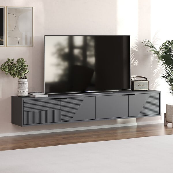HABITAT ET JARDIN - Meuble TV en bois "Parla" 180 x 30 x 30 cm - Anthracite - large