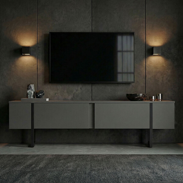 HABITAT ET JARDIN - Meuble TV en bois "Onera" - 180 x 30 x 50 cm - Anthracite / Noir - large