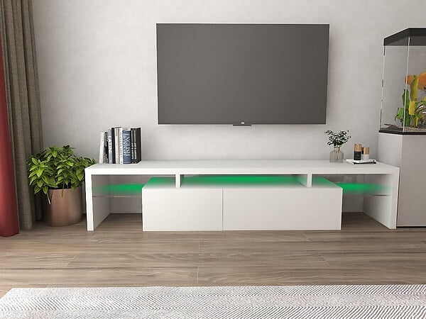 HABITAT ET JARDIN - Meuble TV LED laqué "Tina" - 187.5 x 34 x 38 cm - Blanc - large