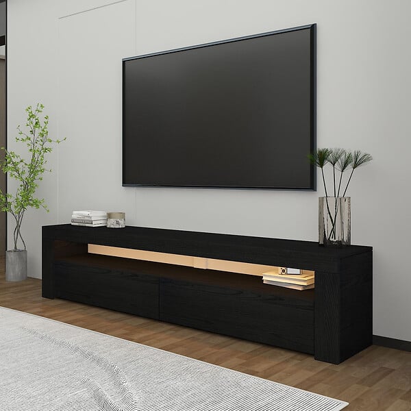 HABITAT ET JARDIN - Meuble TV en bois "Bati" - 150 x 36 x 46 cm - Noir - large