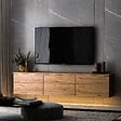 HABITAT ET JARDIN - Meuble TV suspendu en bois avec éclairage LED "Neon illuminated" - 160 x 32 x 35 cm - Marron - vignette