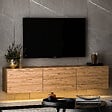 HABITAT ET JARDIN - Meuble TV suspendu en bois avec éclairage LED "Neon illuminated" - 160 x 32 x 35 cm - Marron - vignette