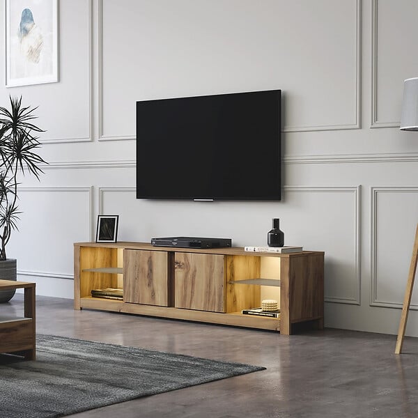 HABITAT ET JARDIN - Meuble TV en bois "Aydos" 180 x 35 x 45 cm - Chêne - large