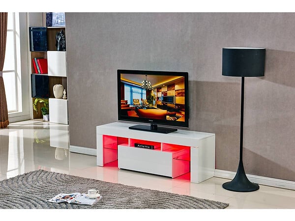 HABITAT ET JARDIN - Meuble TV LED "Borda" - 130 x 34 x 45 cm - Blanc laqué - large