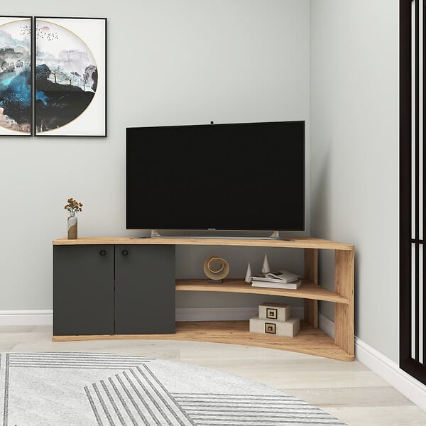 HABITAT ET JARDIN - Meuble TV d'angle en bois "Termera" - 135 x 67 x 48 cm - Marron - large