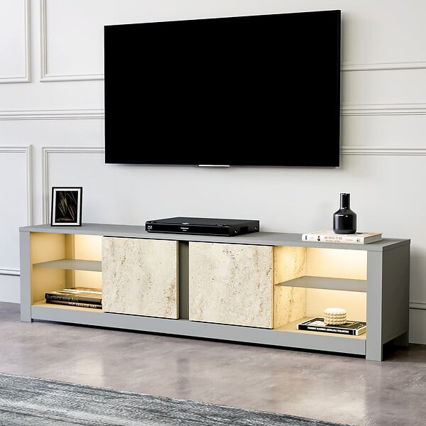 HABITAT ET JARDIN - Meuble TV en bois "Aydos" 180 x 35 x 45 cm - Gris - large