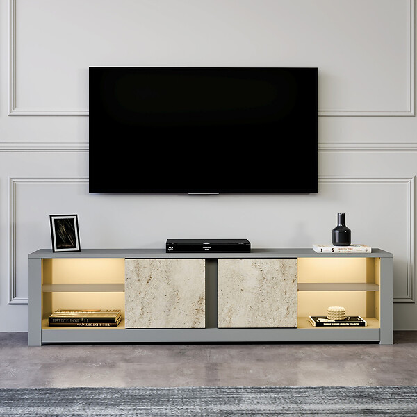 HABITAT ET JARDIN - Meuble TV en bois "Aydos" 180 x 35 x 45 cm - Gris - large