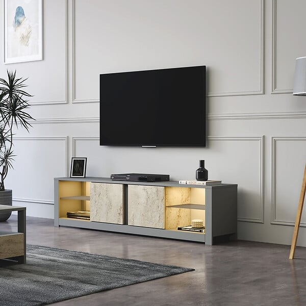 HABITAT ET JARDIN - Meuble TV en bois "Aydos" 180 x 35 x 45 cm - Gris - large