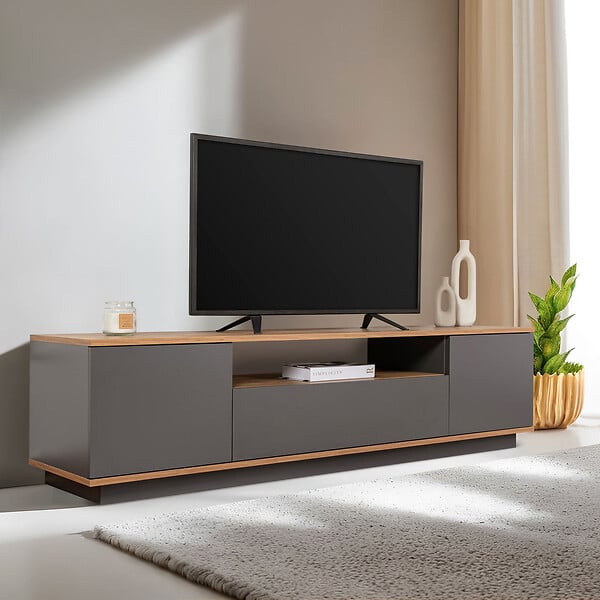 HABITAT ET JARDIN - Meuble TV en bois "Veramont" - 180 x 44 x 44 cm - Gris anthracite - large