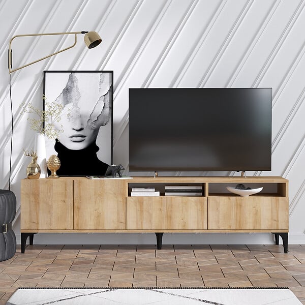 HABITAT ET JARDIN - Meuble TV en bois "Ross" - 180 x 35 x 52 cm - Chêne - large