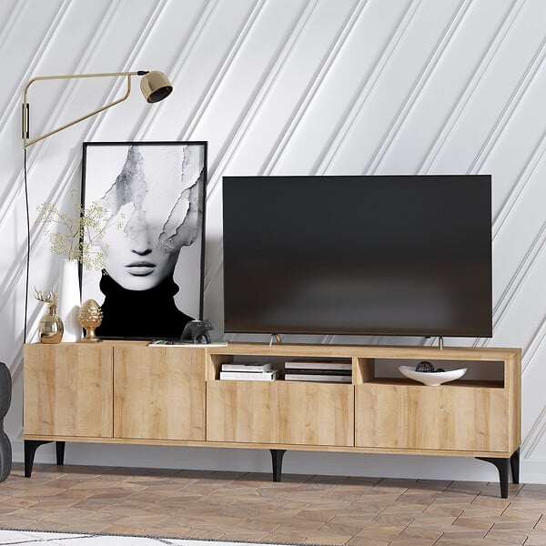 HABITAT ET JARDIN - Meuble TV en bois "Ross" - 180 x 35 x 52 cm - Chêne - large