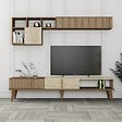 HABITAT ET JARDIN - Meuble TV en bois "Milan" - 180 x 35 x 40 cm - Noyer, Travertin - vignette