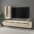 HABITAT ET JARDIN - Meuble TV avec étagère murale en bois "Sema" - 160 x 30 x 35 cm - Travertin - vignette