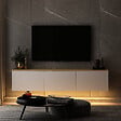 HABITAT ET JARDIN - Meuble TV suspendu en bois avec éclairage LED "Neon" - 160 x 32 x 35 cm - Blanc - vignette
