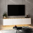 HABITAT ET JARDIN - Meuble TV suspendu en bois avec éclairage LED "Neon" - 160 x 32 x 35 cm - Blanc - vignette