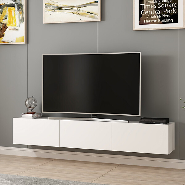 HABITAT ET JARDIN - Meuble TV suspendu en bois "Rigel" - 180 x 32 x 30 cm - Blanc - large