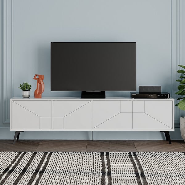 HABITAT ET JARDIN - Meuble TV en bois "Dune" - 180 x 29 x 50 cm - Blanc - large