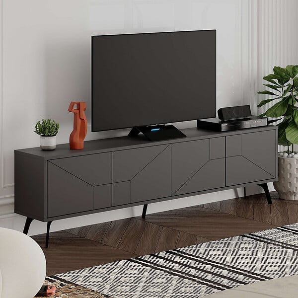 HABITAT ET JARDIN - Meuble TV en bois "Dune" - 180 x 29 x 50 cm - Gris anthracite - large
