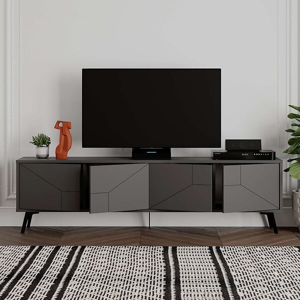 HABITAT ET JARDIN - Meuble TV en bois "Dune" - 180 x 29 x 50 cm - Gris anthracite - large