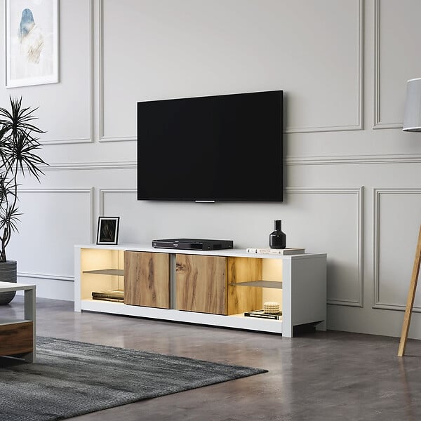HABITAT ET JARDIN - Meuble TV en bois "Aydos" 180 x 35 x 45 cm - Blanc - large