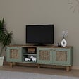 HABITAT ET JARDIN - Meuble TV en bois et cannage "Bohemian" - 160 x 40 x 56 cm - Vert - vignette