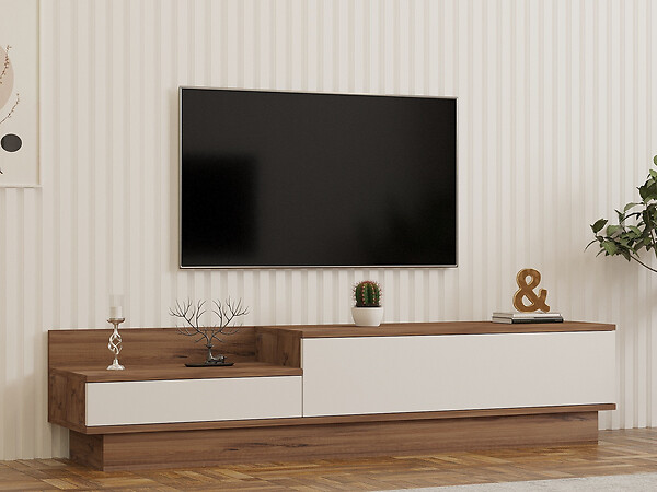 HABITAT ET JARDIN - Meuble TV en bois "Barko" - 160 x 35 x 35 cm - Pin atlantiqueBlanc - large
