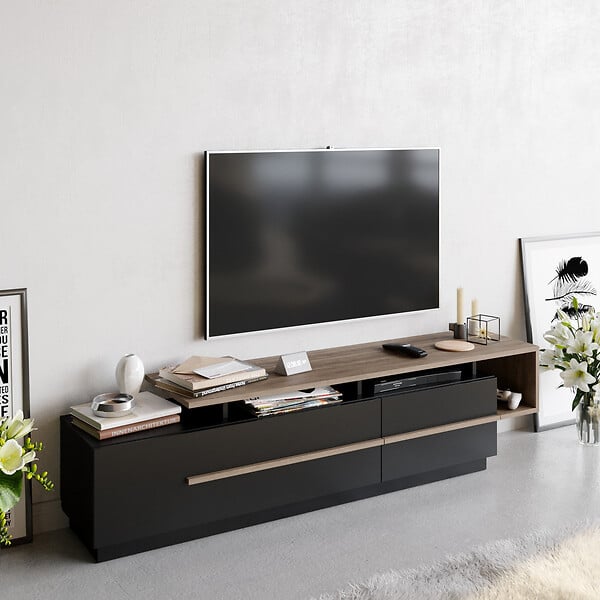 HABITAT ET JARDIN - Meuble TV en bois "Basak" - 180 x 40 x 46 cm - Noir - large