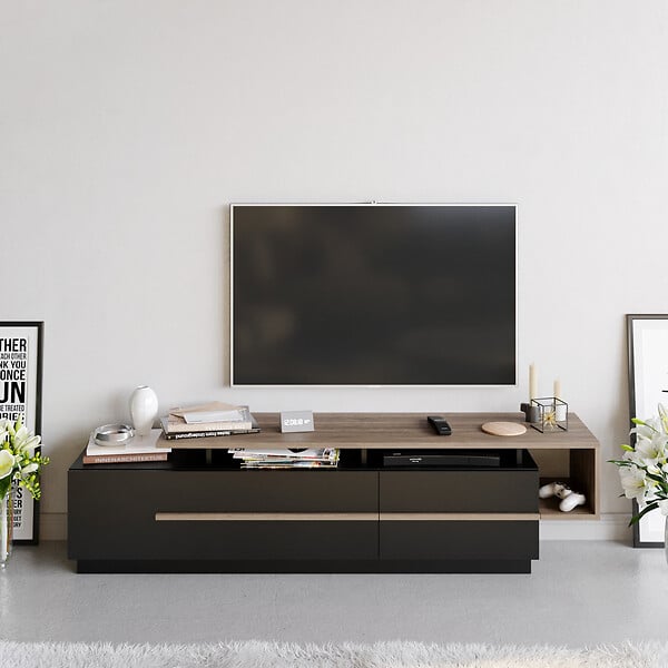 HABITAT ET JARDIN - Meuble TV en bois "Basak" - 180 x 40 x 46 cm - Noir - large