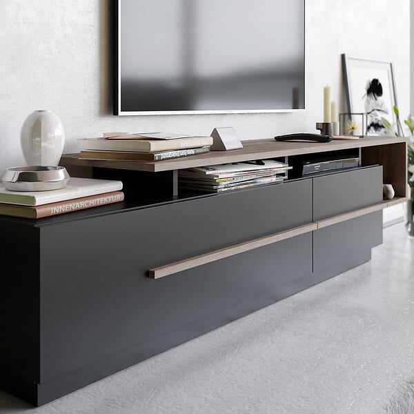 HABITAT ET JARDIN - Meuble TV en bois "Basak" - 180 x 40 x 46 cm - Noir - large