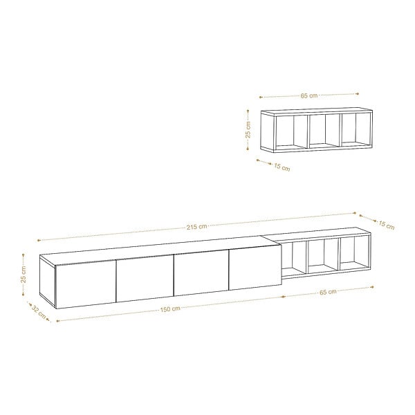 HABITAT ET JARDIN - Meuble TV suspendu avec étagère murale en bois "Pia"- 215 x 32 x 25 cm - Blanc - large