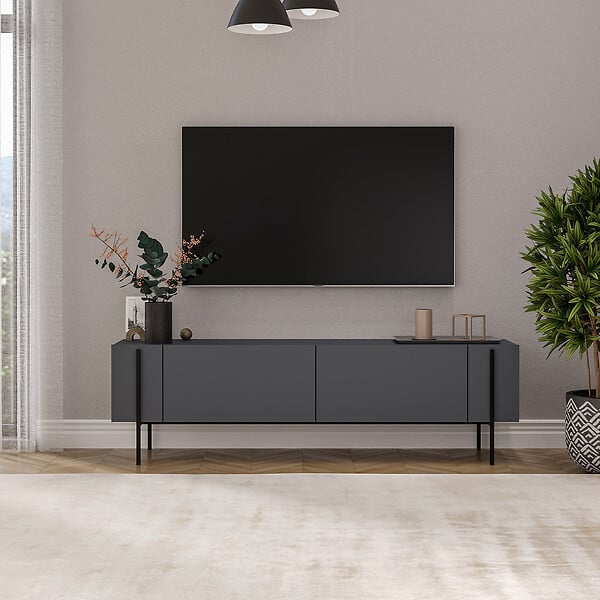HABITAT ET JARDIN - Meuble TV en bois "Herman" - 160 x 31 x 45 cm - Gris anthracite - large