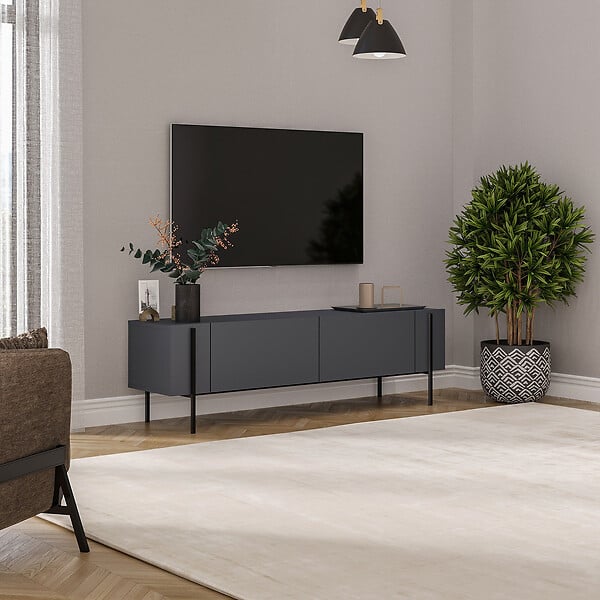 HABITAT ET JARDIN - Meuble TV en bois "Herman" - 160 x 31 x 45 cm - Gris anthracite - large