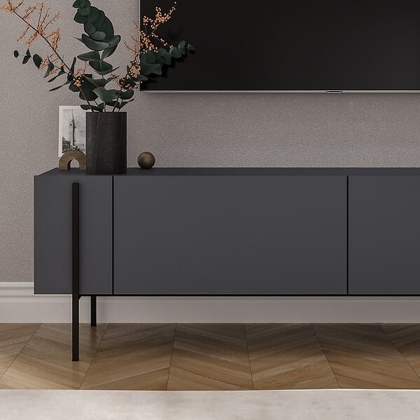HABITAT ET JARDIN - Meuble TV en bois "Herman" - 160 x 31 x 45 cm - Gris anthracite - large