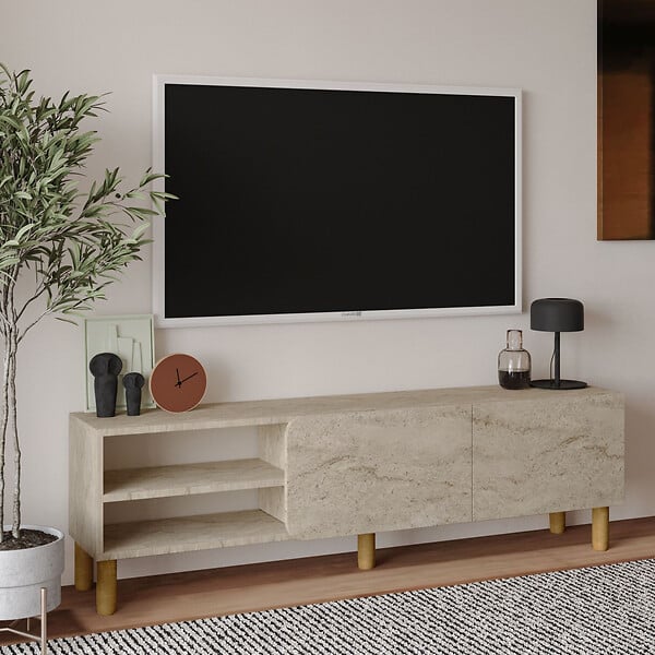 HABITAT ET JARDIN - Meuble TV en bois "River" - 150 x 31 x 48 cm - Travertin - large