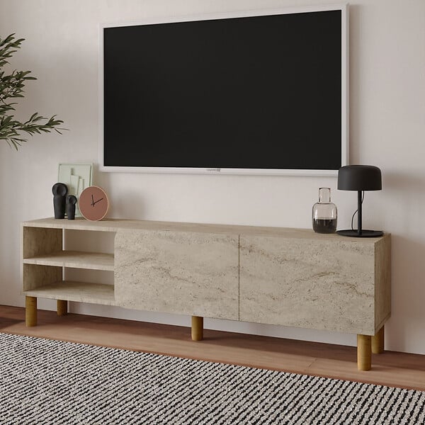 HABITAT ET JARDIN - Meuble TV en bois "River" - 150 x 31 x 48 cm - Travertin - large
