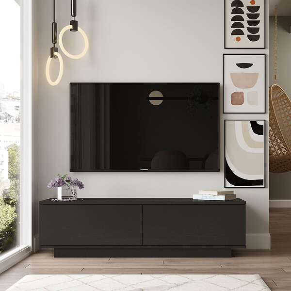 HABITAT ET JARDIN - Meuble TV en bois "FN1" - 140 x 35 x 38 cm - Noir - large