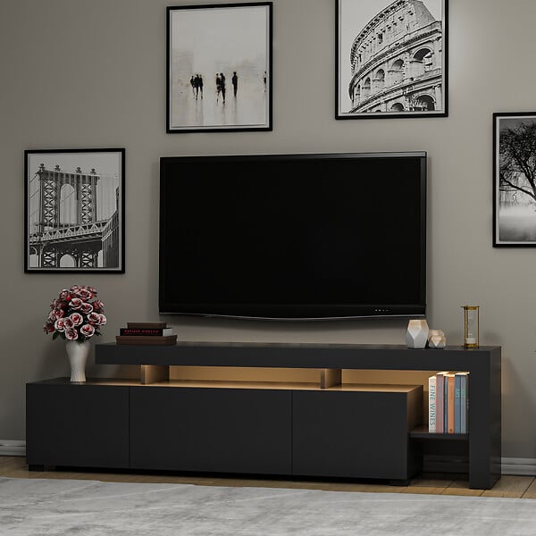 HABITAT ET JARDIN - Meuble TV en bois "Beliz" - 192 x 37 x 53 cm - Anthracite - large
