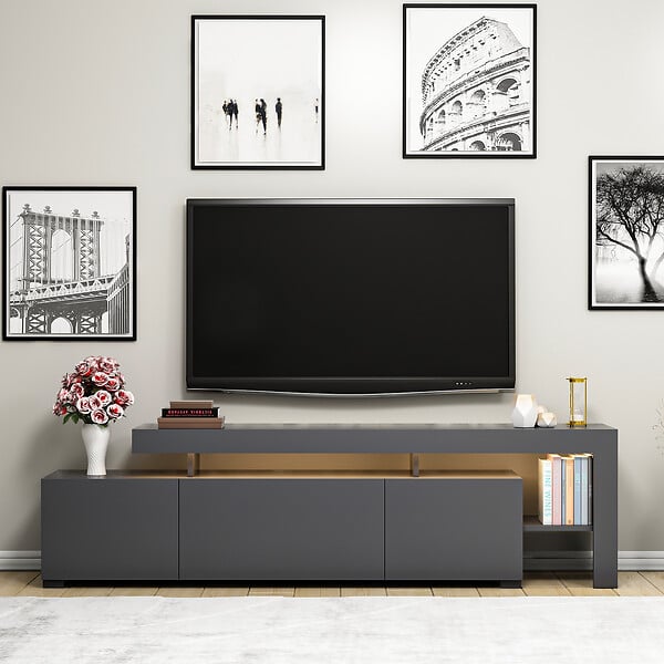 HABITAT ET JARDIN - Meuble TV en bois "Beliz" - 192 x 37 x 53 cm - Anthracite - large
