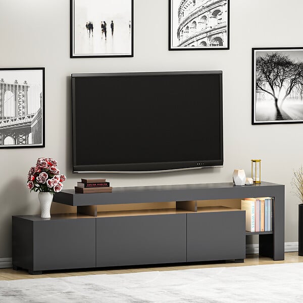 HABITAT ET JARDIN - Meuble TV en bois "Beliz" - 192 x 37 x 53 cm - Anthracite - large