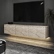 HABITAT ET JARDIN - Meuble TV suspendu en bois avec éclairage LED "Neon illuminated" - 160 x 32 x 35 cm - Travertin - vignette