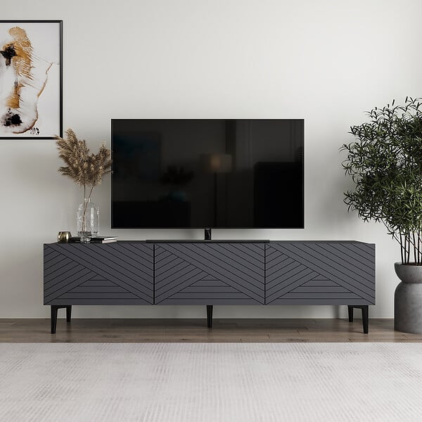 HABITAT ET JARDIN - Meuble TV en bois "Felix" 160 x 31,4 x 44,1 cm - Anthracite - large