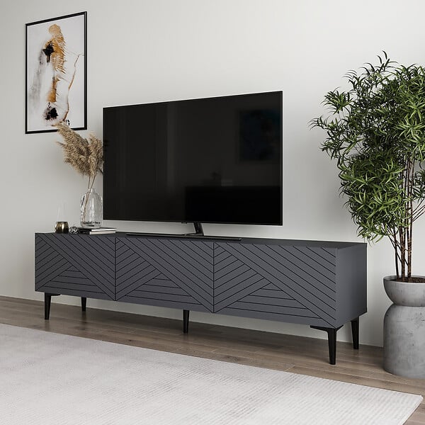 HABITAT ET JARDIN - Meuble TV en bois "Felix" 160 x 31,4 x 44,1 cm - Anthracite - large