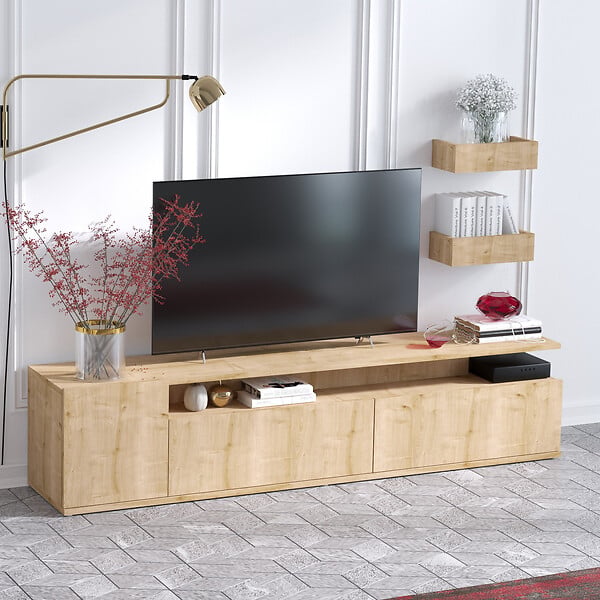 HABITAT ET JARDIN - Meuble TV en bois "Alika" - 180 x 35 x 45 cm - Chêne - large