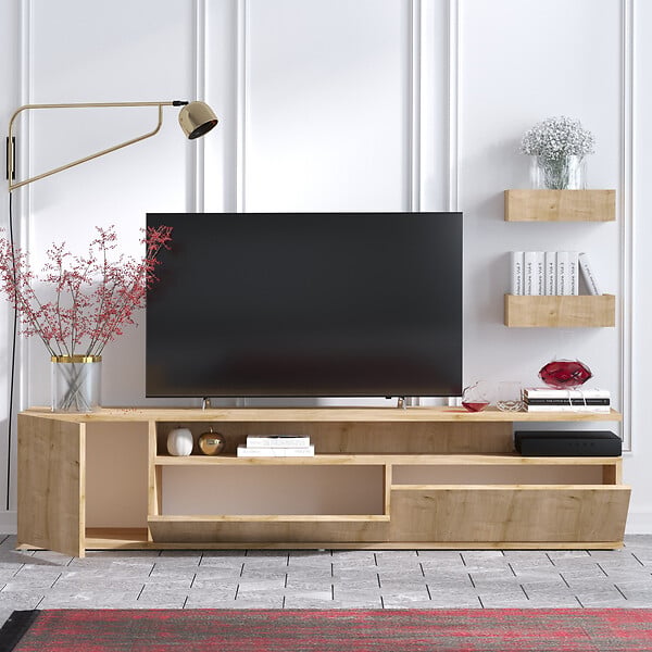 HABITAT ET JARDIN - Meuble TV en bois "Alika" - 180 x 35 x 45 cm - Chêne - large