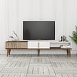 HABITAT ET JARDIN - Meuble TV en bois "Milan" - 180 x 35 x 40 cm - Noyer, Blanc - vignette